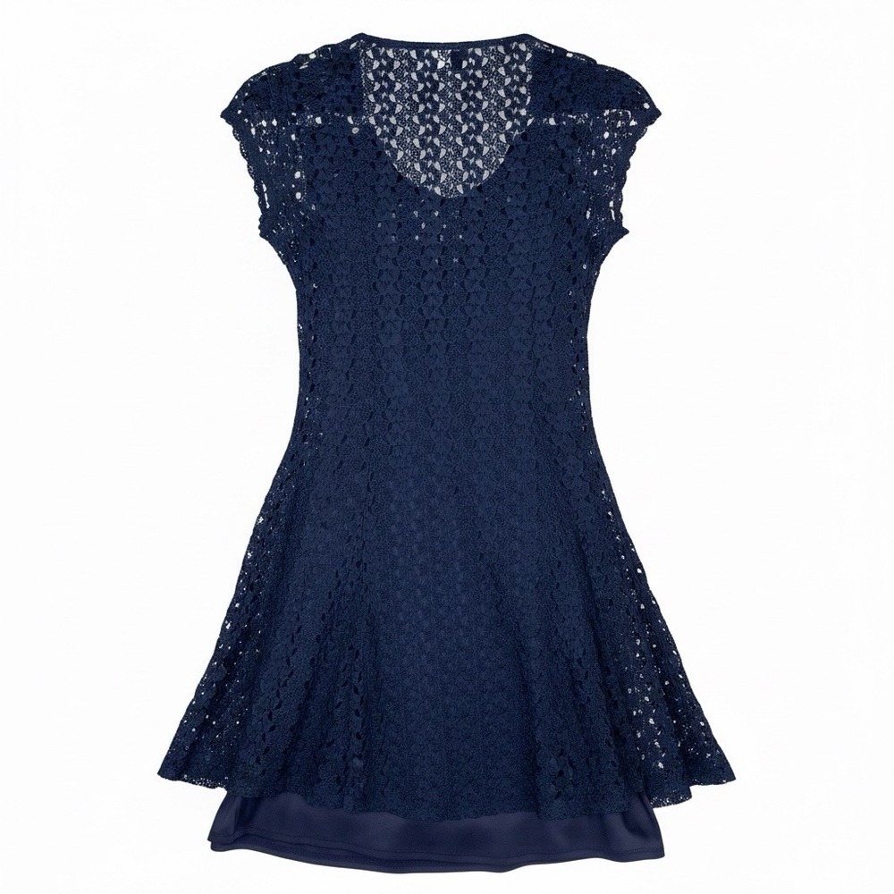 Speechless Navy Blue Lace Fit & Flare Dress Cap Sleeve Neo Romantic Sz S
